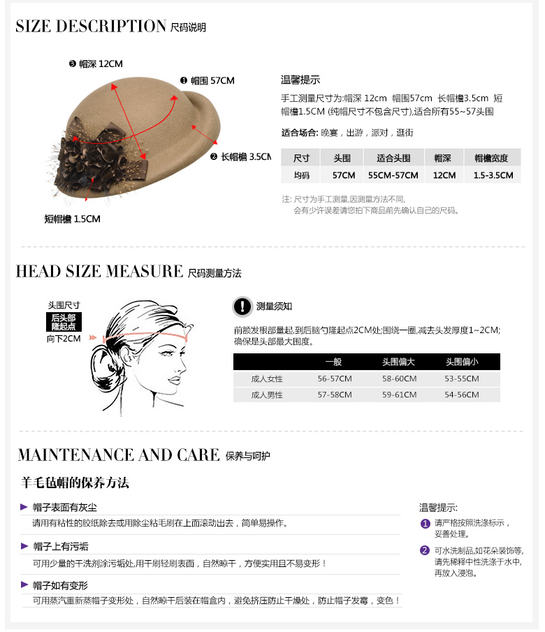 貝雷帽，羊毛呢帽，尺寸說明